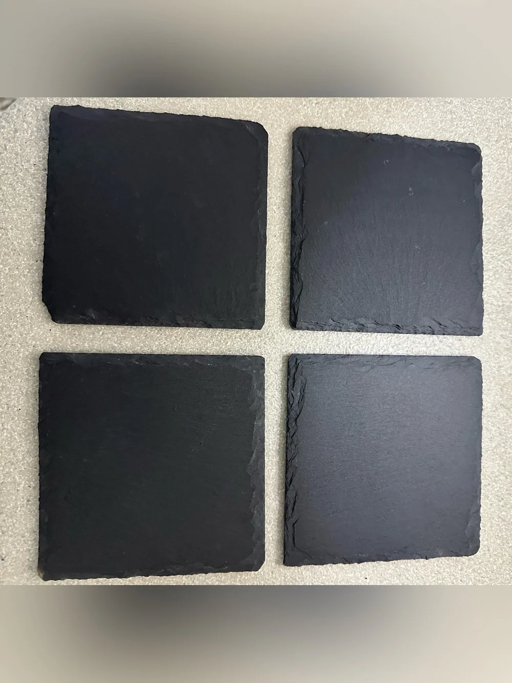 Set of 4 Natural Black Slate Square Drink Coasters with Chipped Edges
